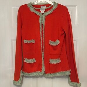 Venezia Milano Italian Cardigan Twin Set LG Orange Fringe RARE Vintage